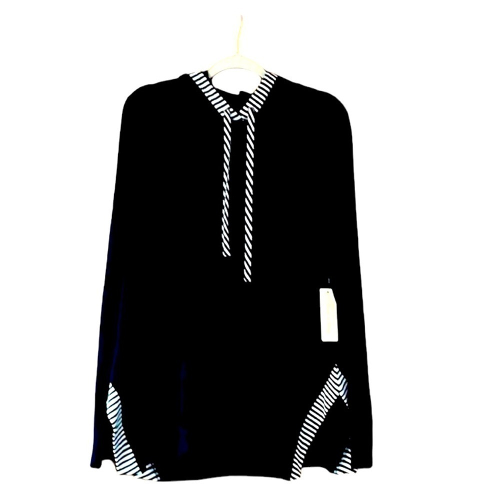 Doe & Rae size large black with white and black stripes detail hoodie